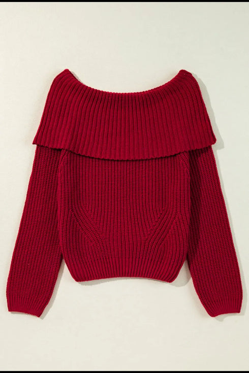 'Zenithra' Knit Off Shoulder Red Sweater - Celes Fashion